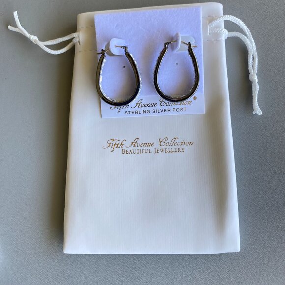 Fifth Avenue Gun Metal Oval Crystal Earrings NWT - Picture 6 of 10